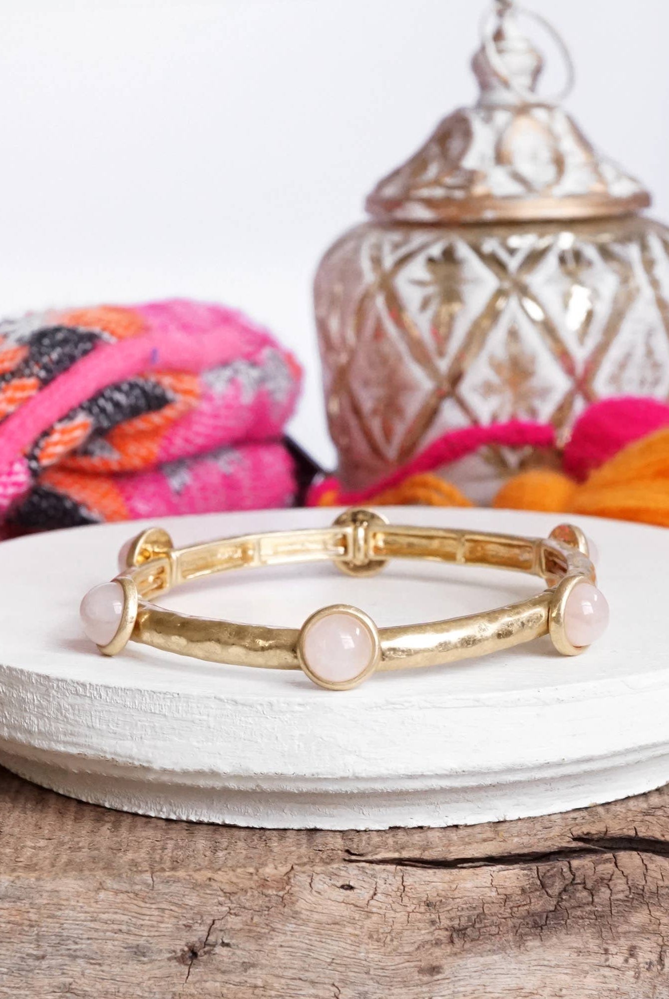 Jeweled Golden Bangle with semi precious stone dots-Bracelets-PennyLine inc-Stuffology - Where Vintage Meets Modern, A Boutique for Real Women in Crosbyton, TX