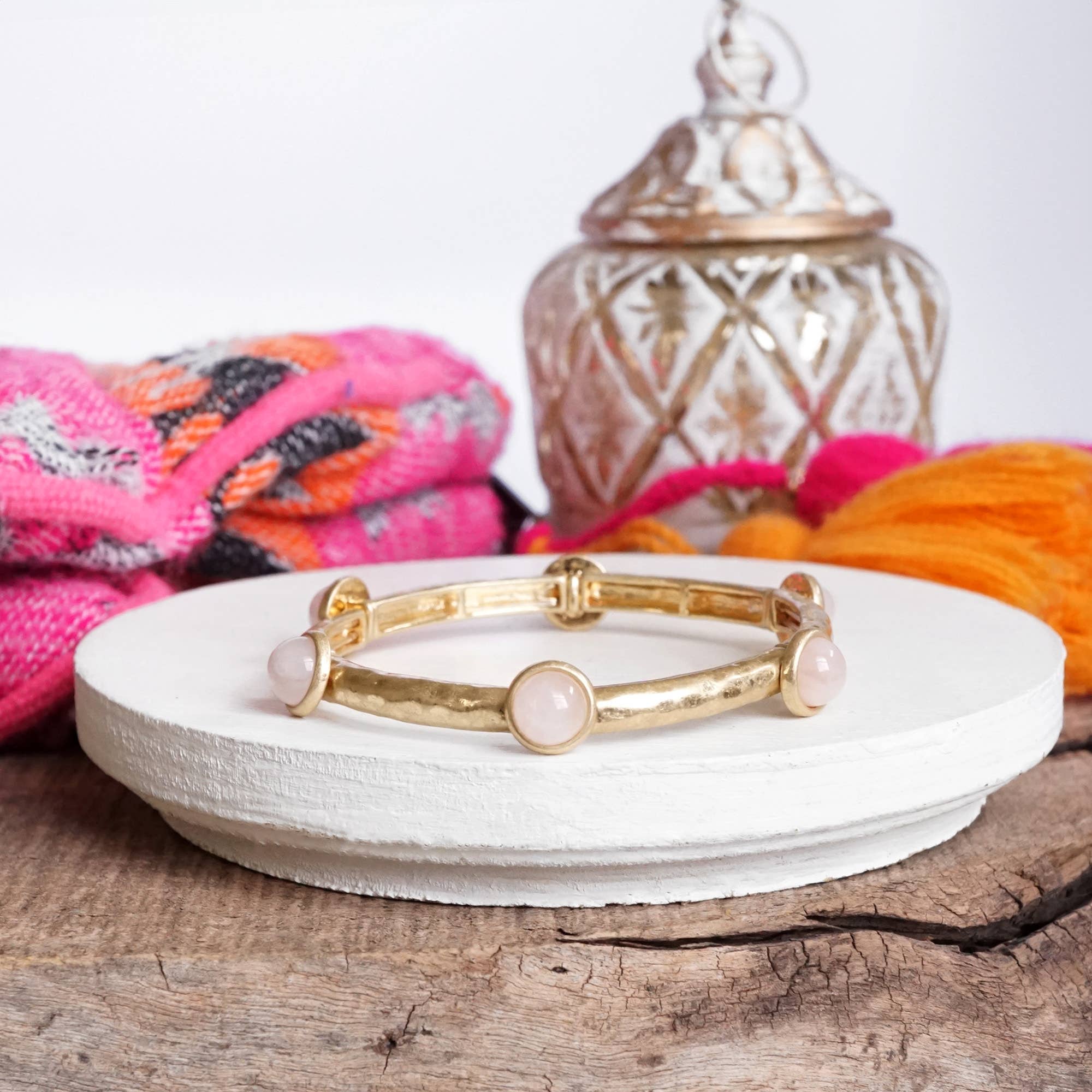 Jeweled Golden Bangle with semi precious stone dots-Bracelets-PennyLine inc-Stuffology - Where Vintage Meets Modern, A Boutique for Real Women in Crosbyton, TX