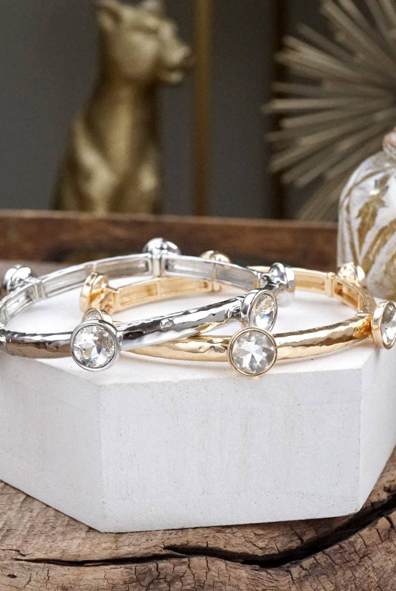 Sparkly clear crystals bangle in Gold Or Silver Tone-Bracelets-PennyLine inc-Stuffology - Where Vintage Meets Modern, A Boutique for Real Women in Crosbyton, TX