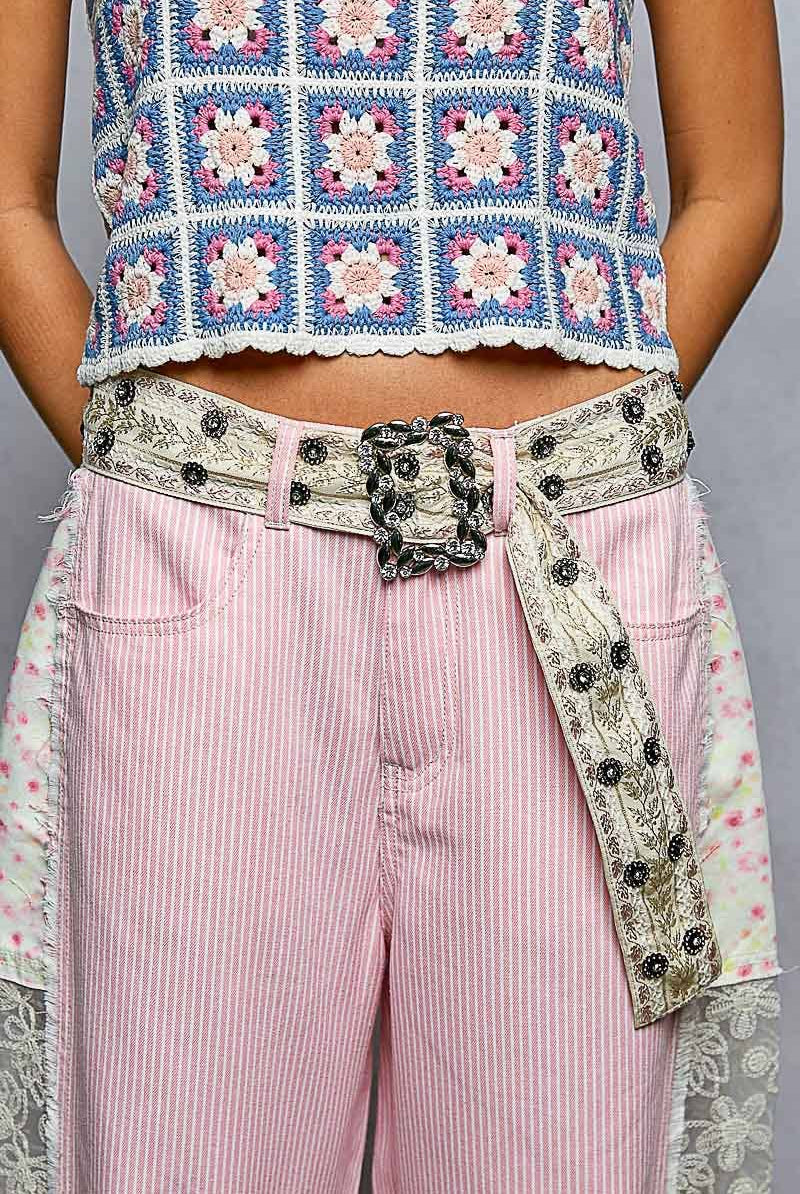 Floral Printed Metal Square Buckle Belt-BELT-Pol Clothing-Stuffology - Where Vintage Meets Modern, A Boutique for Real Women in Crosbyton, TX