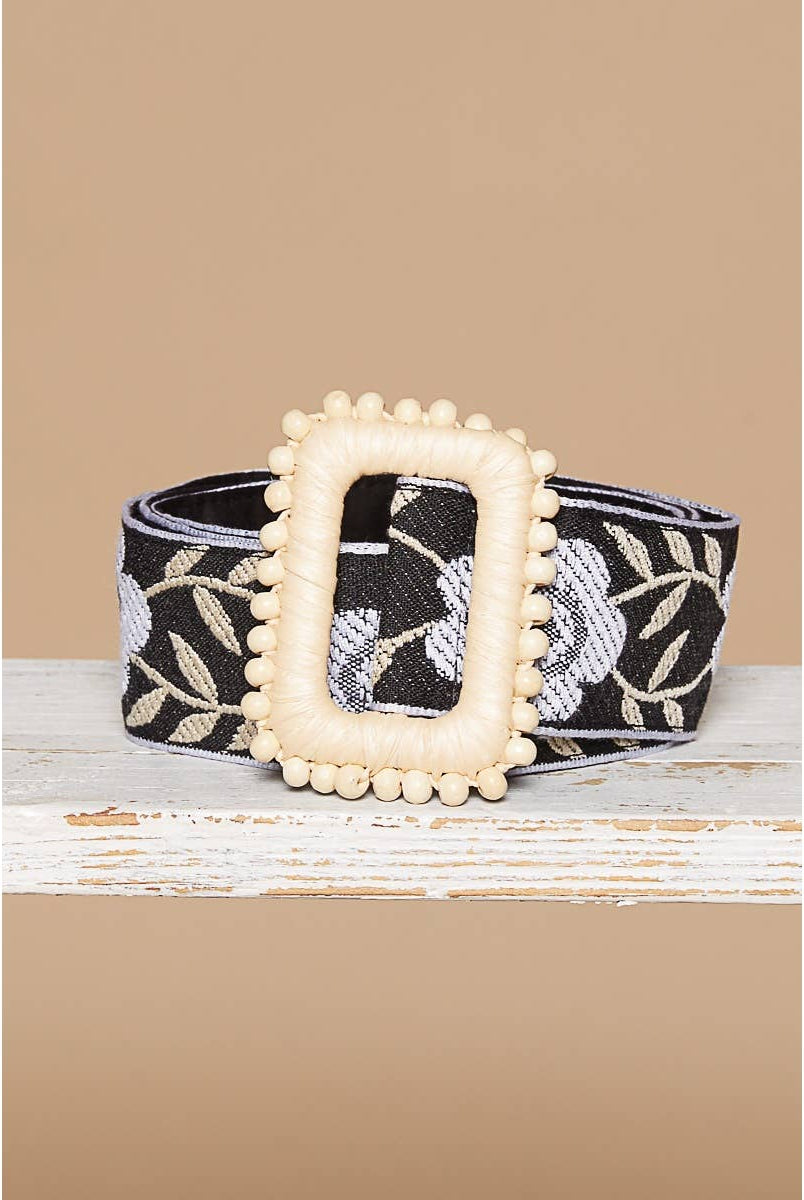 Floral Print Square Buckle Belt-BELT-Pol Clothing-Stuffology - Where Vintage Meets Modern, A Boutique for Real Women in Crosbyton, TX