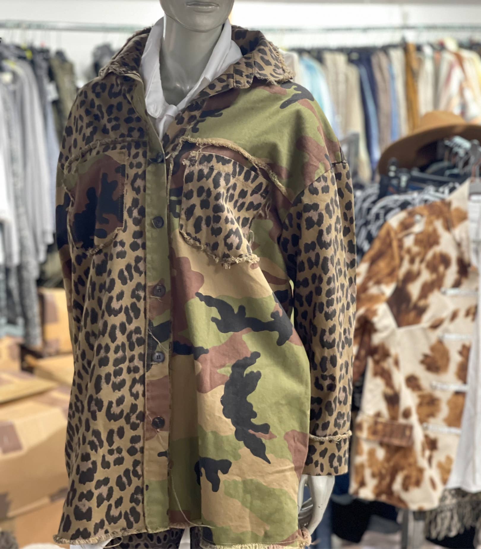 Leopard & Camo Jacket with Pockets-LeParisPetit by I Love Linen-Stuffology - Where Vintage Meets Modern, A Boutique for Real Women in Crosbyton, TX