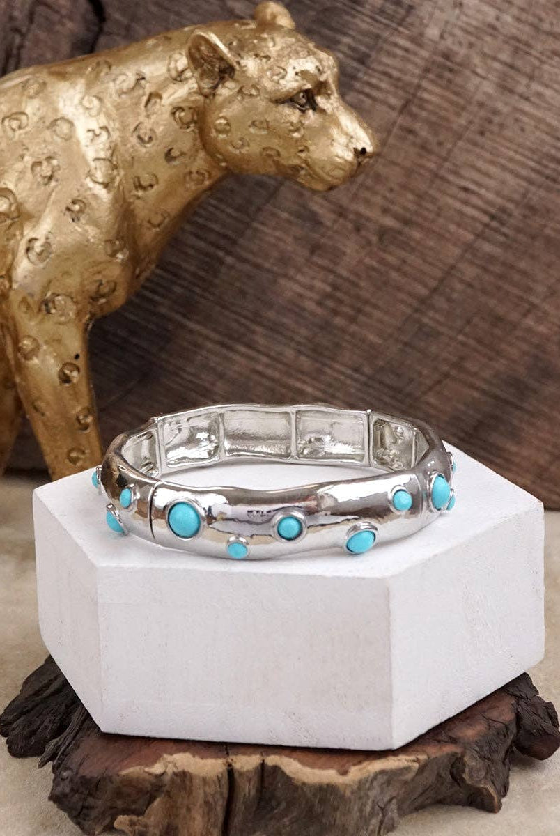 Desert Dew – Turquoise Cabochon Stretch Bangle-Bracelets-PennyLine inc-Stuffology - Where Vintage Meets Modern, A Boutique for Real Women in Crosbyton, TX
