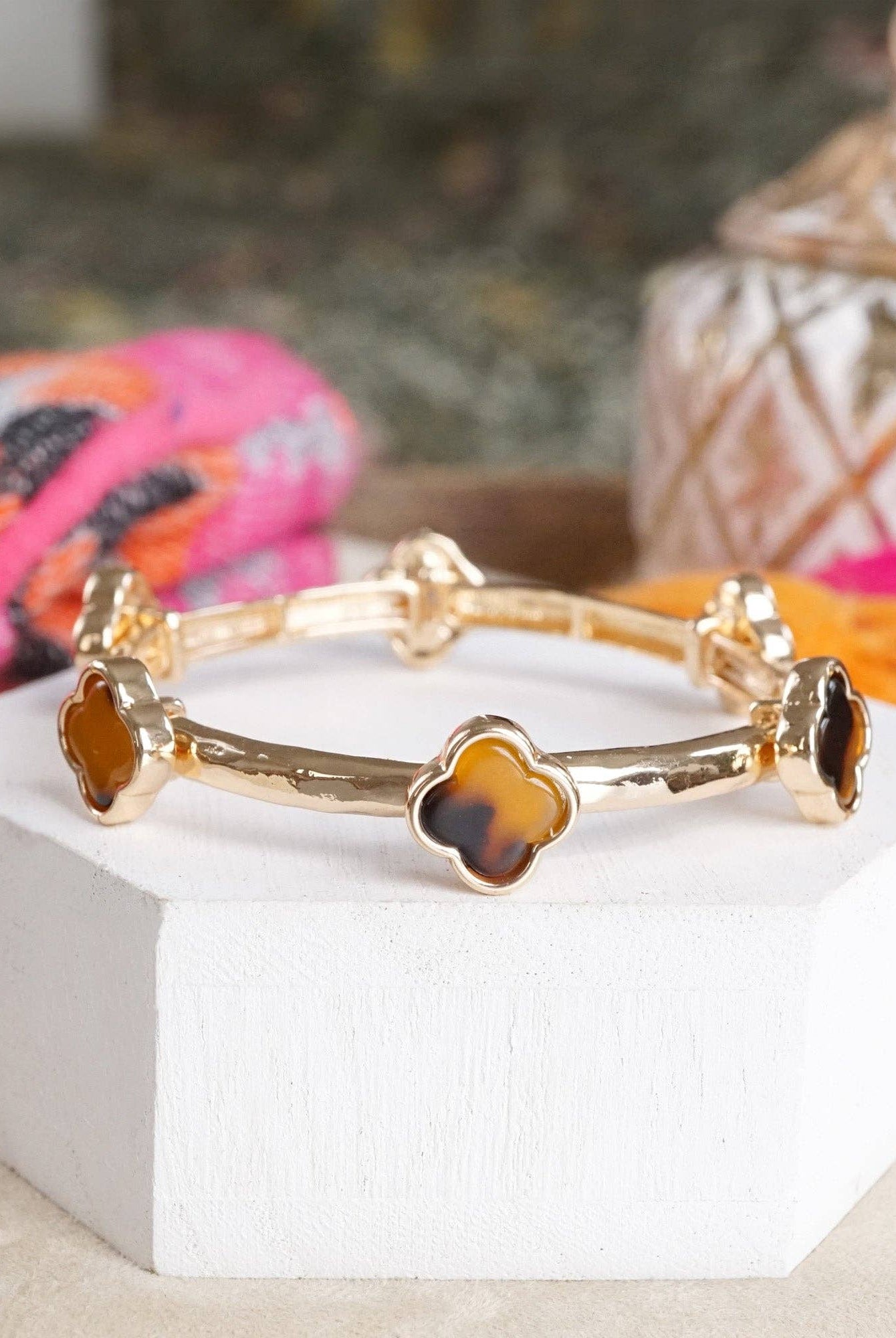 Clover Stretchy Bangle Bracelet – Pink-Bracelets-PennyLine inc-Stuffology - Where Vintage Meets Modern, A Boutique for Real Women in Crosbyton, TX