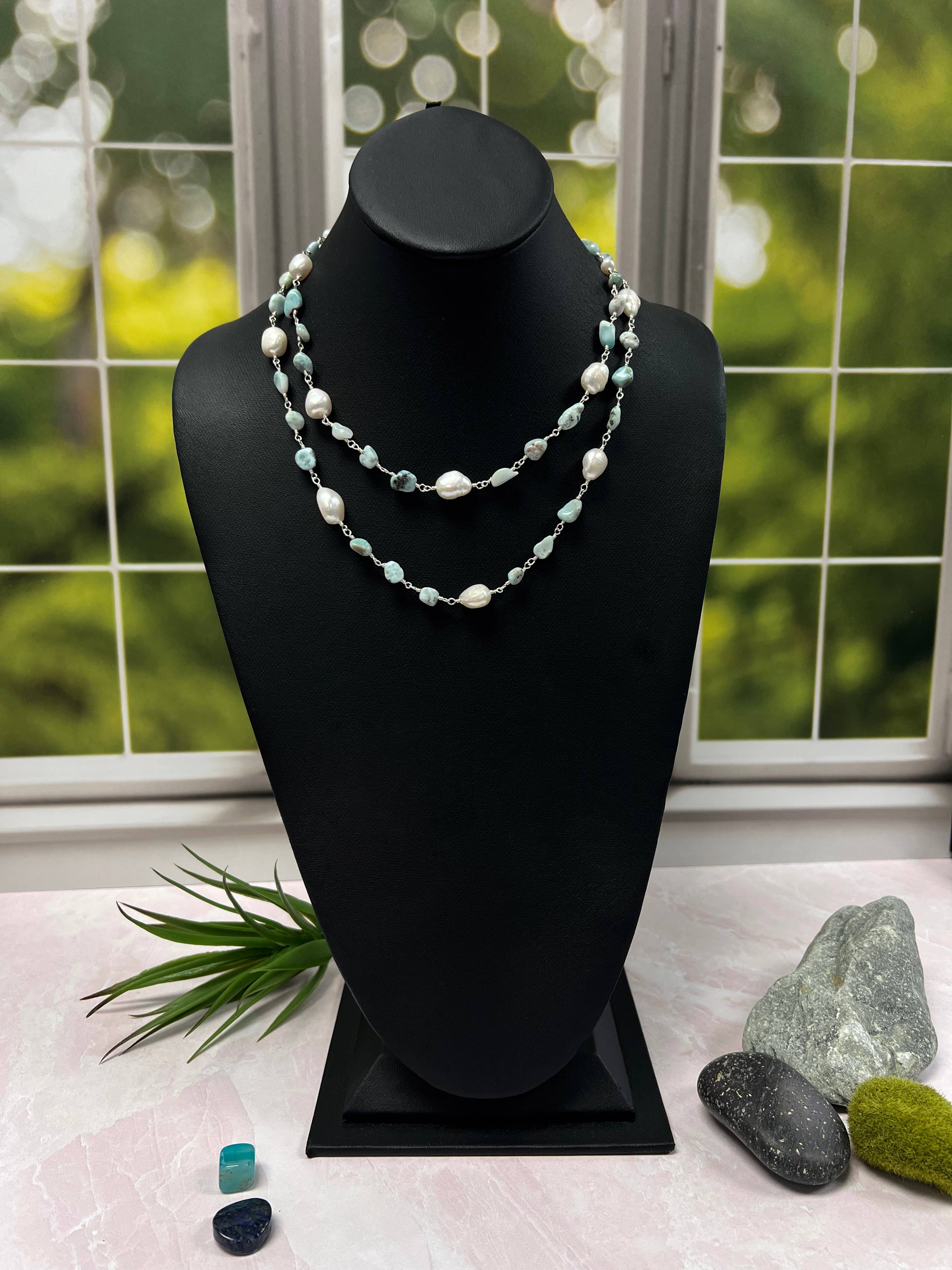 Gemstone and Cultured Pearl Rosary Style Necklace-IST Jewelry-Stuffology - Where Vintage Meets Modern, A Boutique for Real Women in Crosbyton, TX
