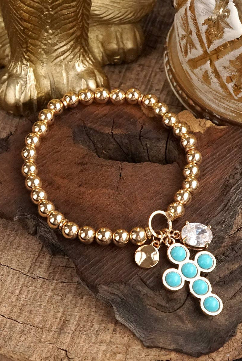Golden Keepsakes – Charm Cluster Stretch Bracelet with Beads & Stones-Bracelets-PennyLine inc-Stuffology - Where Vintage Meets Modern, A Boutique for Real Women in Crosbyton, TX
