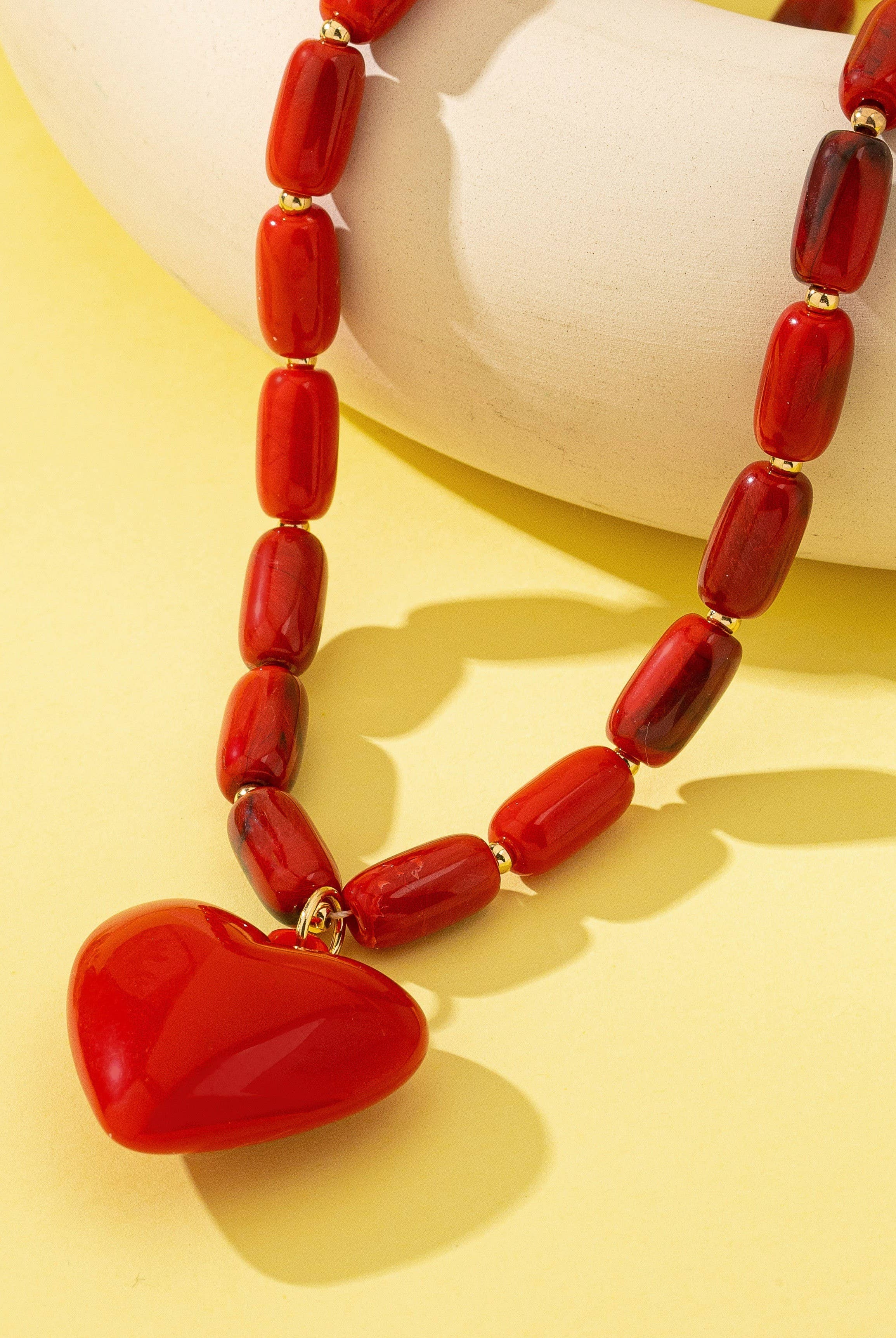 Crimson Heart Beaded Necklace | 80N92992-Necklaces-JOSSLYN by wall to wall-Stuffology - Where Vintage Meets Modern, A Boutique for Real Women in Crosbyton, TX
