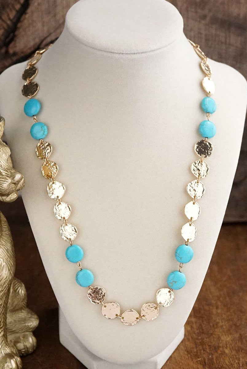 Desert Rhythm – Turquoise Color Stone & Textured Coin Necklace-PennyLine inc-Stuffology - Where Vintage Meets Modern, A Boutique for Real Women in Crosbyton, TX