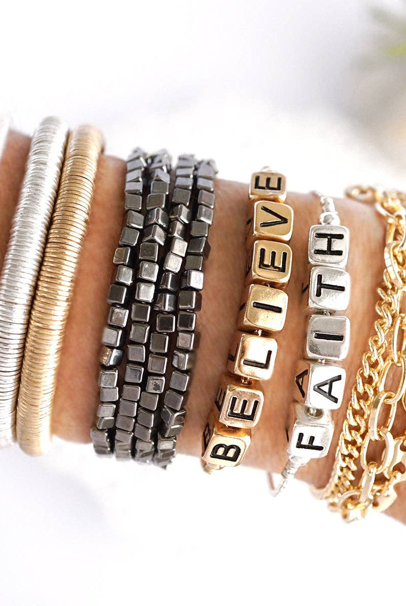 Heishi Disc Boho beaded stretchy bracelet Silver Gold Shell-Bracelets-PennyLine inc-Stuffology - Where Vintage Meets Modern, A Boutique for Real Women in Crosbyton, TX