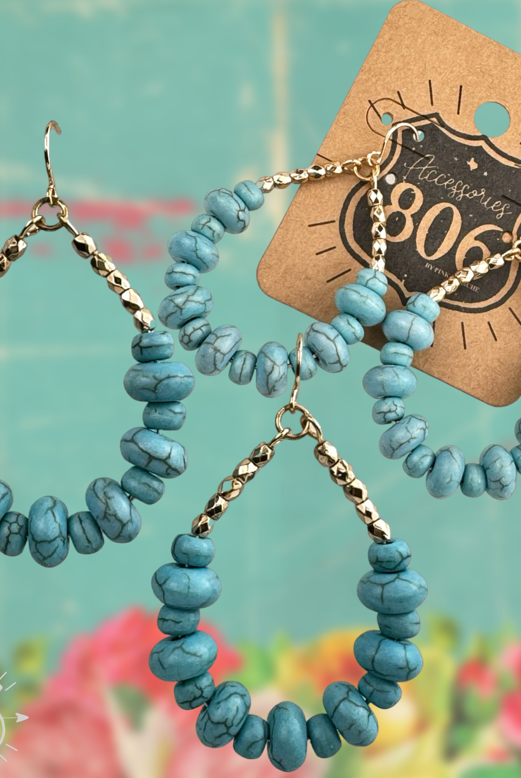 Turquoise teardrop earring-Earrings-Pink Panache Brands-Stuffology - Where Vintage Meets Modern, A Boutique for Real Women in Crosbyton, TX
