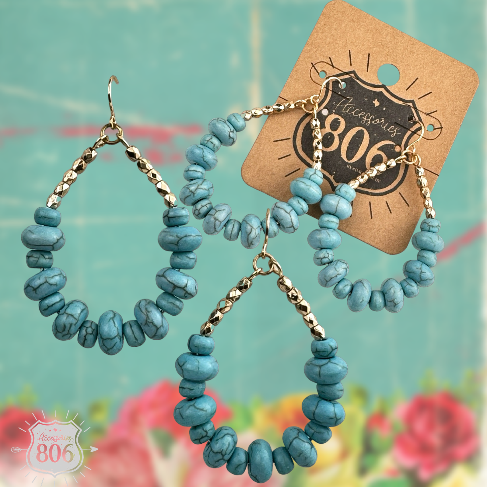 Turquoise teardrop earring-Earrings-Pink Panache Brands-Stuffology - Where Vintage Meets Modern, A Boutique for Real Women in Crosbyton, TX