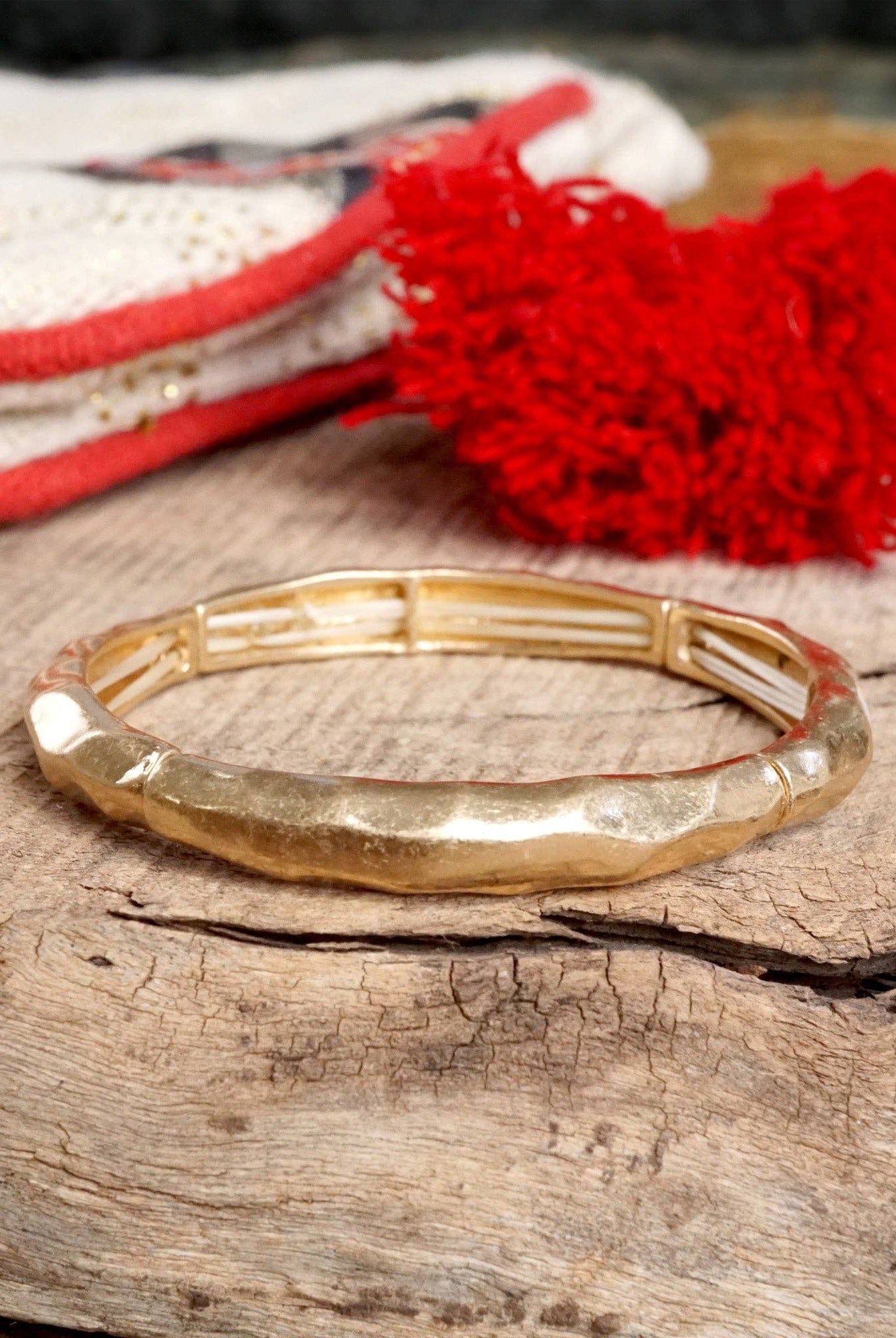 Boho Stretchy Minimalist Bangle Raw Textured Worn Gold-Bracelets-PennyLine inc-Stuffology - Where Vintage Meets Modern, A Boutique for Real Women in Crosbyton, TX