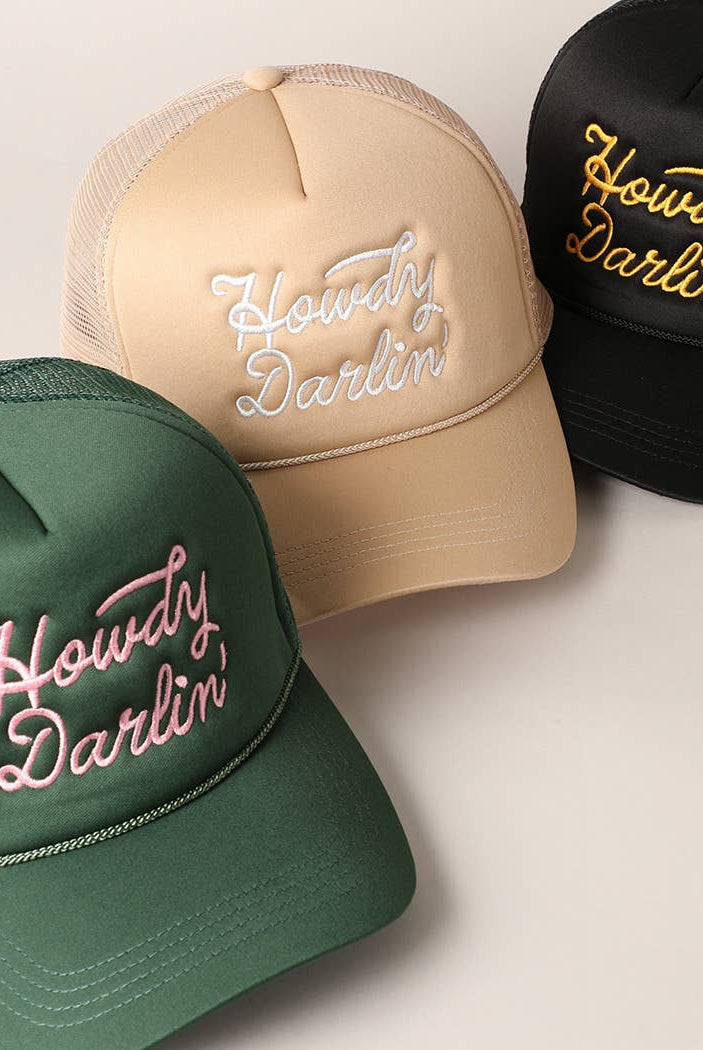 Howdy Darlin' Embroidered Mesh Back Trucker Cap | Stuffology Boutique-Hats-Fashion City-Stuffology - Where Vintage Meets Modern, A Boutique for Real Women in Crosbyton, TX