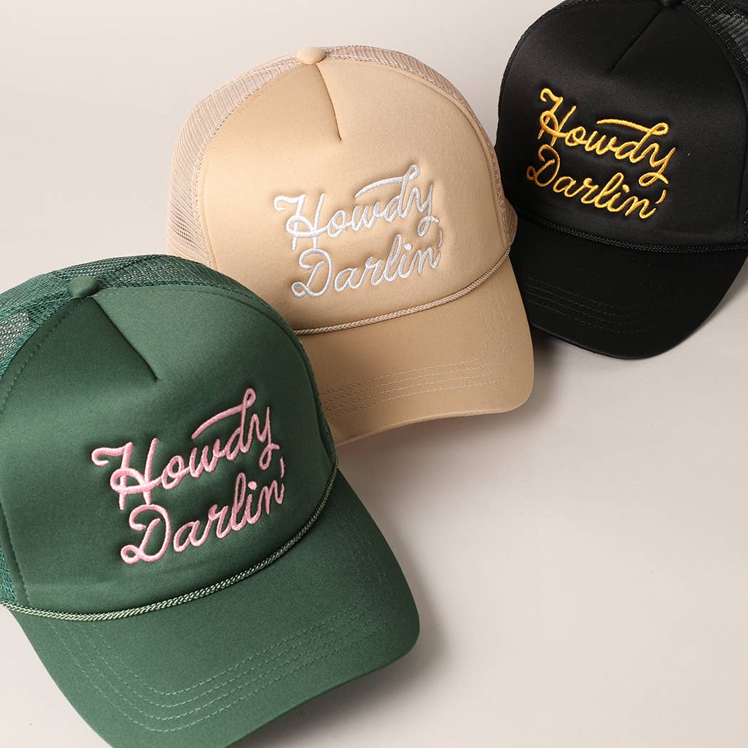 Howdy Darlin' Embroidered Mesh Back Trucker Cap | Stuffology Boutique-Hats-Fashion City-Stuffology - Where Vintage Meets Modern, A Boutique for Real Women in Crosbyton, TX
