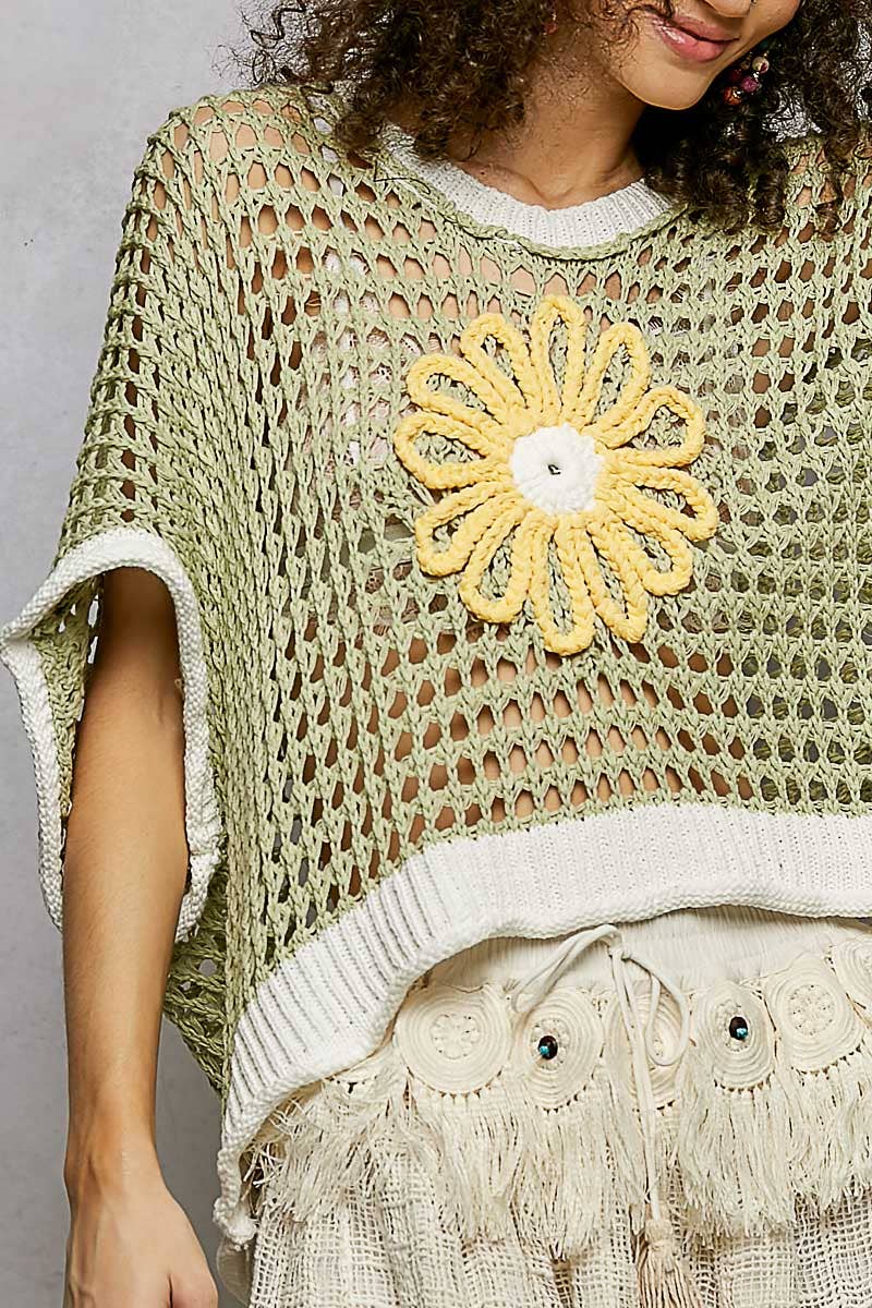 POL Clothing Round Neck Sleeveless Floral Open Crochet Sweater-Sweater Vest-Pol Clothing-Stuffology - Where Vintage Meets Modern, A Boutique for Real Women in Crosbyton, TX