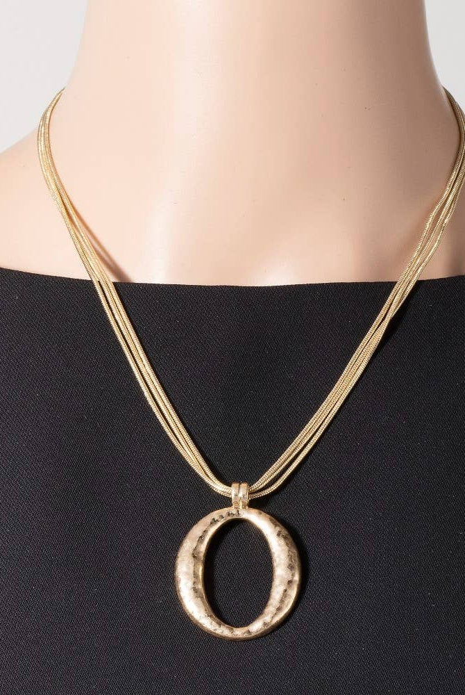 Matte Hammered Gold Oval Pendant Layered Chains Necklace-The Looks by Fame Accessories-Stuffology - Where Vintage Meets Modern, A Boutique for Real Women in Crosbyton, TX