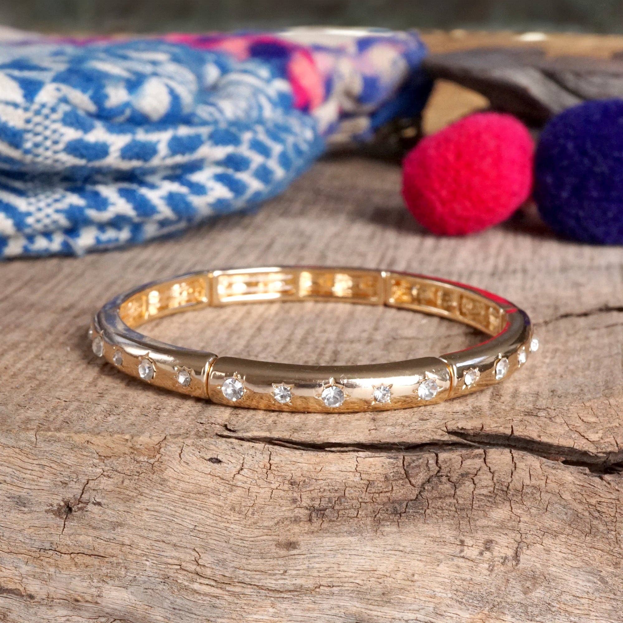 Gold-Tone Eternity Stretch Bangle – Pearls, Turquoise, or Crystals-Bracelets-PennyLine inc-Stuffology - Where Vintage Meets Modern, A Boutique for Real Women in Crosbyton, TX