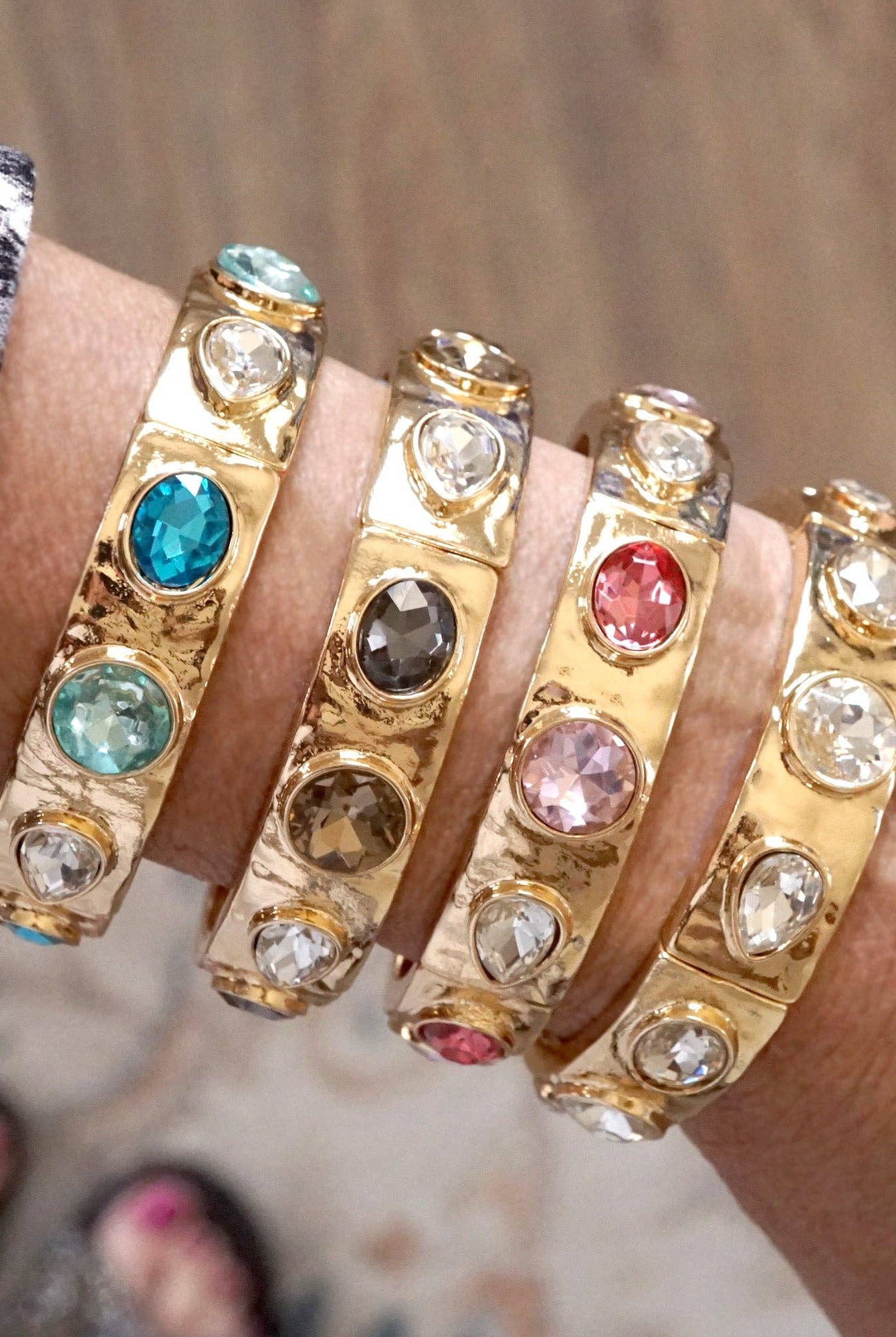 Sparkly Crystal Stretch Bangles – Gold Tone with Color Options-Bracelets-PennyLine inc-Stuffology - Where Vintage Meets Modern, A Boutique for Real Women in Crosbyton, TX