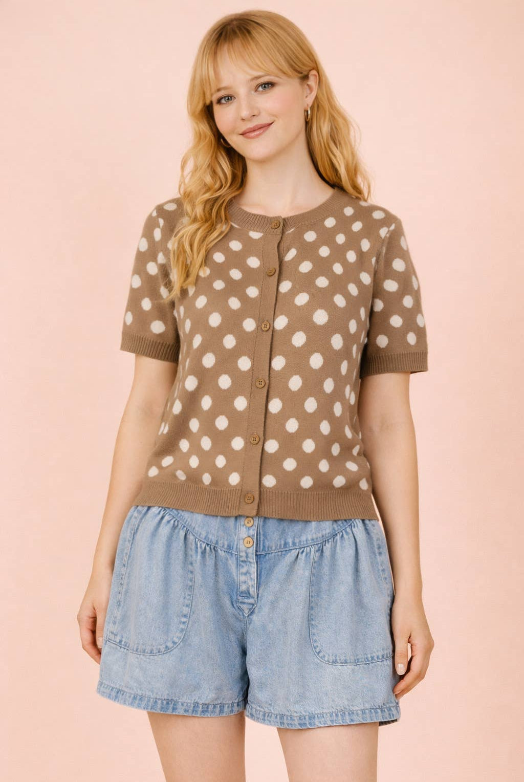 Polka Dot Button Down Knit Sweater Cardigan-Sweater Cardigan-VERY J-Stuffology - Where Vintage Meets Modern, A Boutique for Real Women in Crosbyton, TX