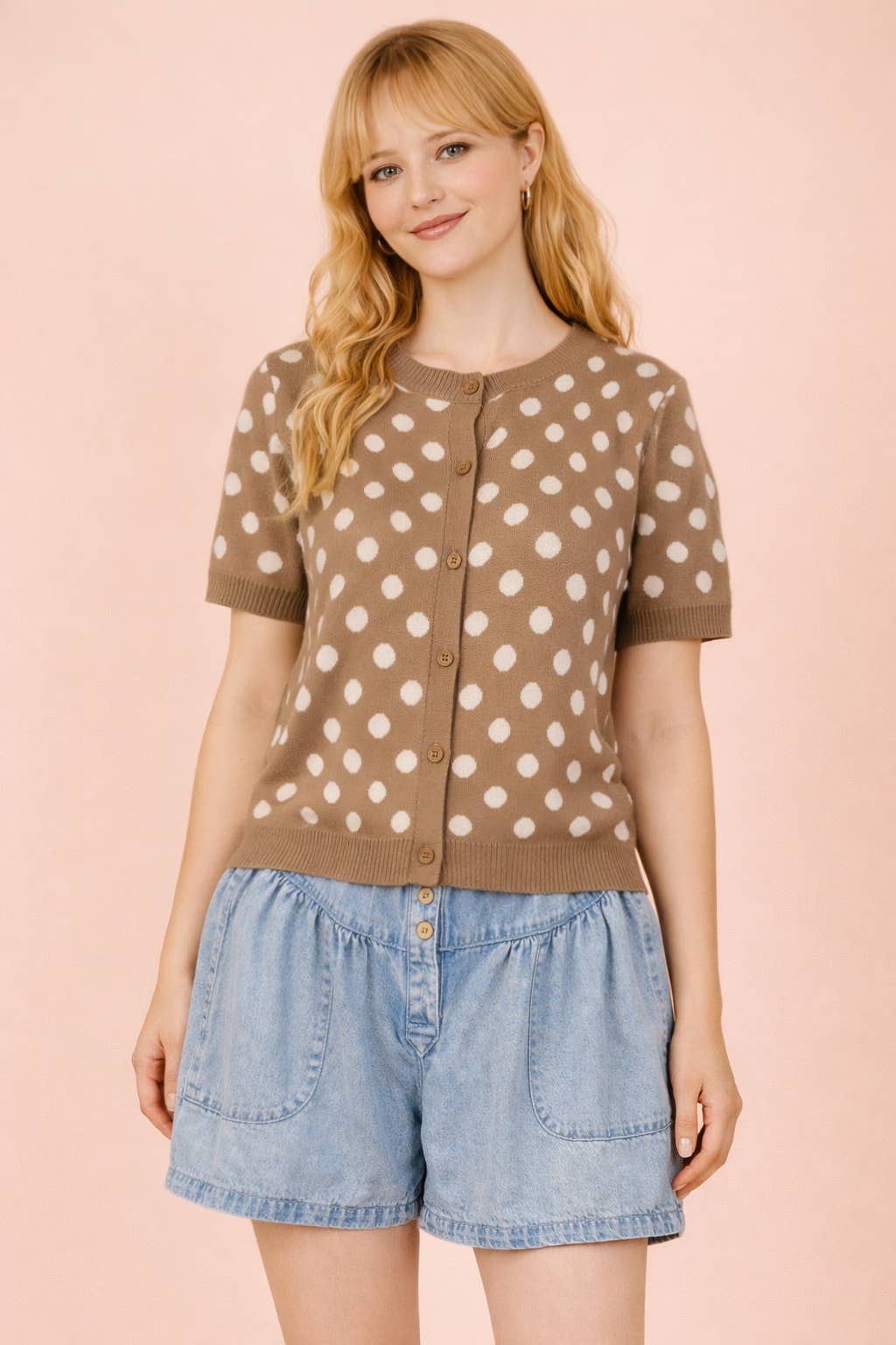 Polka Dot Button Down Knit Sweater Cardigan-Sweater Cardigan-VERY J-Stuffology - Where Vintage Meets Modern, A Boutique for Real Women in Crosbyton, TX