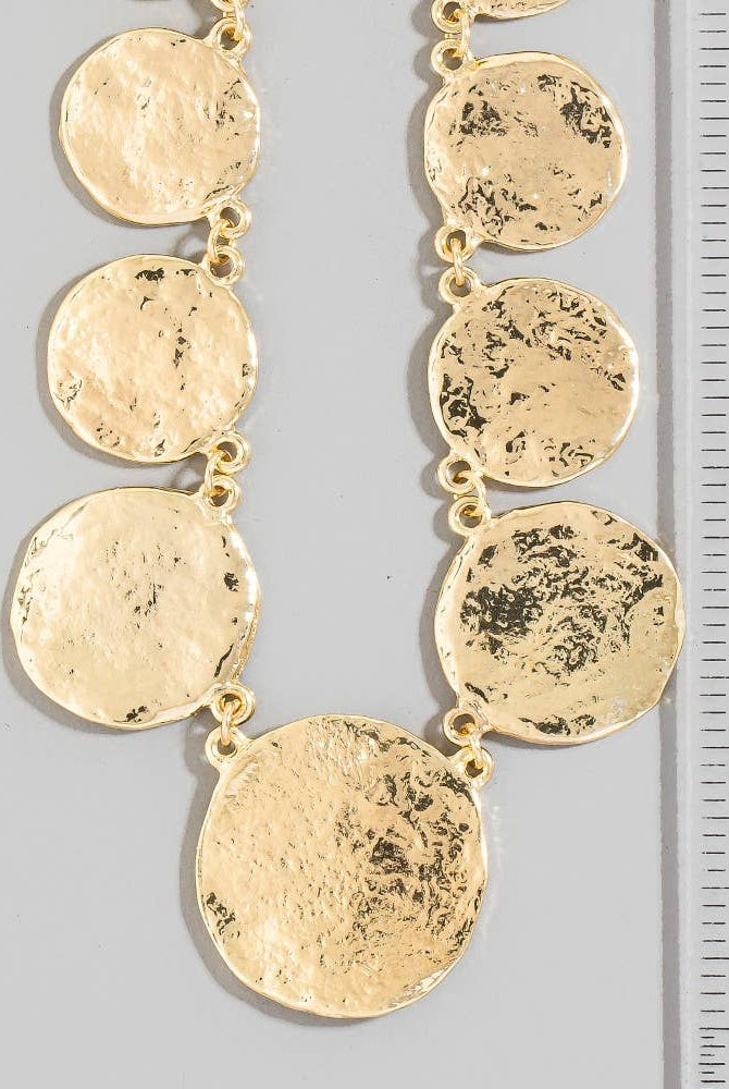 Large Textured Coins Statement Necklace-Necklaces-The Looks by Fame Accessories-Stuffology - Where Vintage Meets Modern, A Boutique for Real Women in Crosbyton, TX