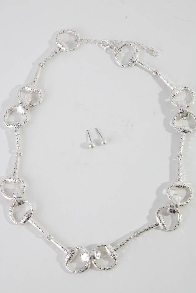 Hammered Equestrian Bit Link Necklace Set-The Looks by Fame Accessories-Stuffology - Where Vintage Meets Modern, A Boutique for Real Women in Crosbyton, TX