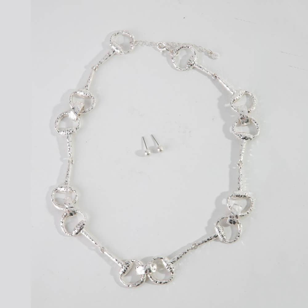 Hammered Equestrian Bit Link Necklace Set-The Looks by Fame Accessories-Stuffology - Where Vintage Meets Modern, A Boutique for Real Women in Crosbyton, TX