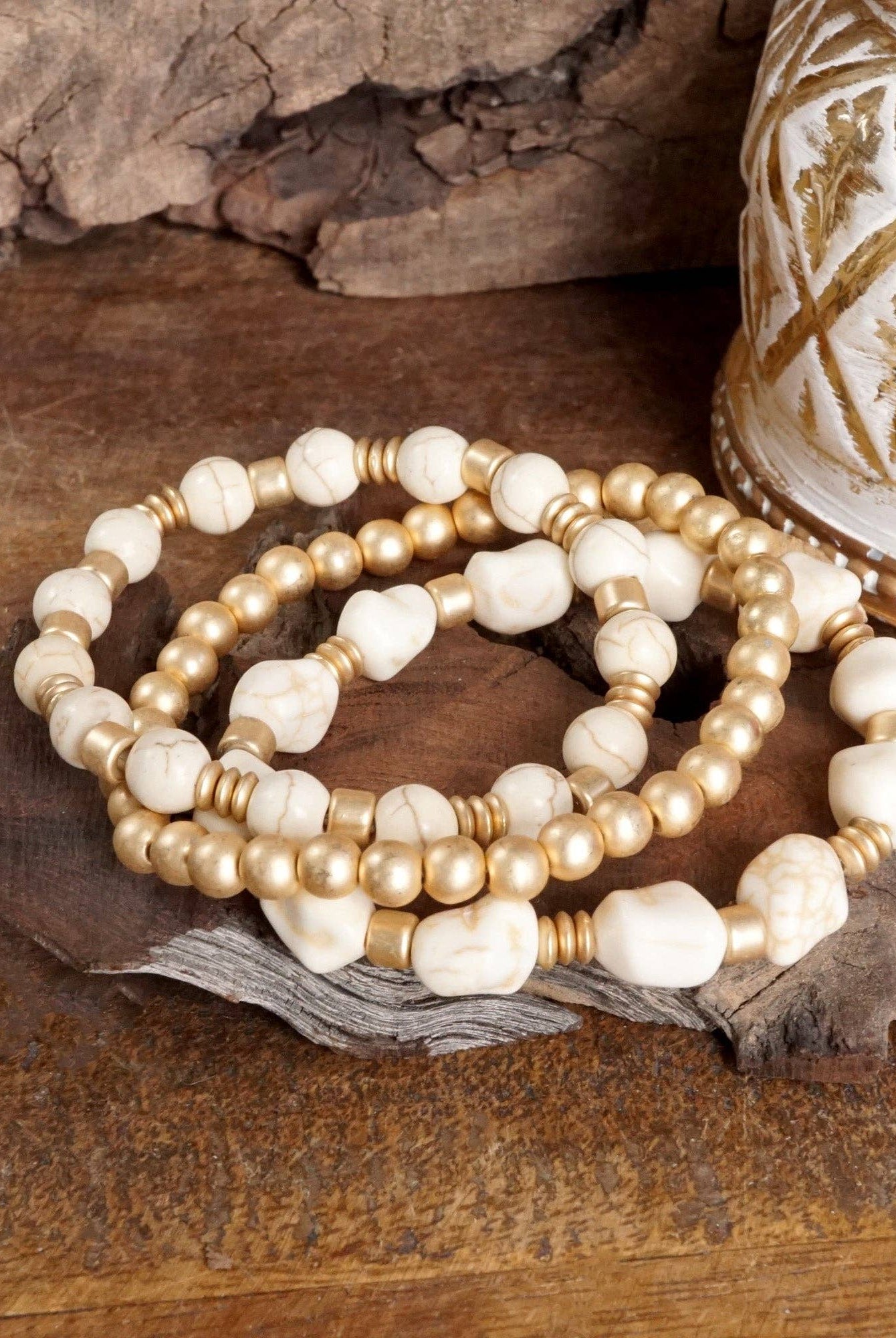 Western-Inspired Beaded Bracelet Set – Gold & Stone Accents-PennyLine inc-Stuffology - Where Vintage Meets Modern, A Boutique for Real Women in Crosbyton, TX