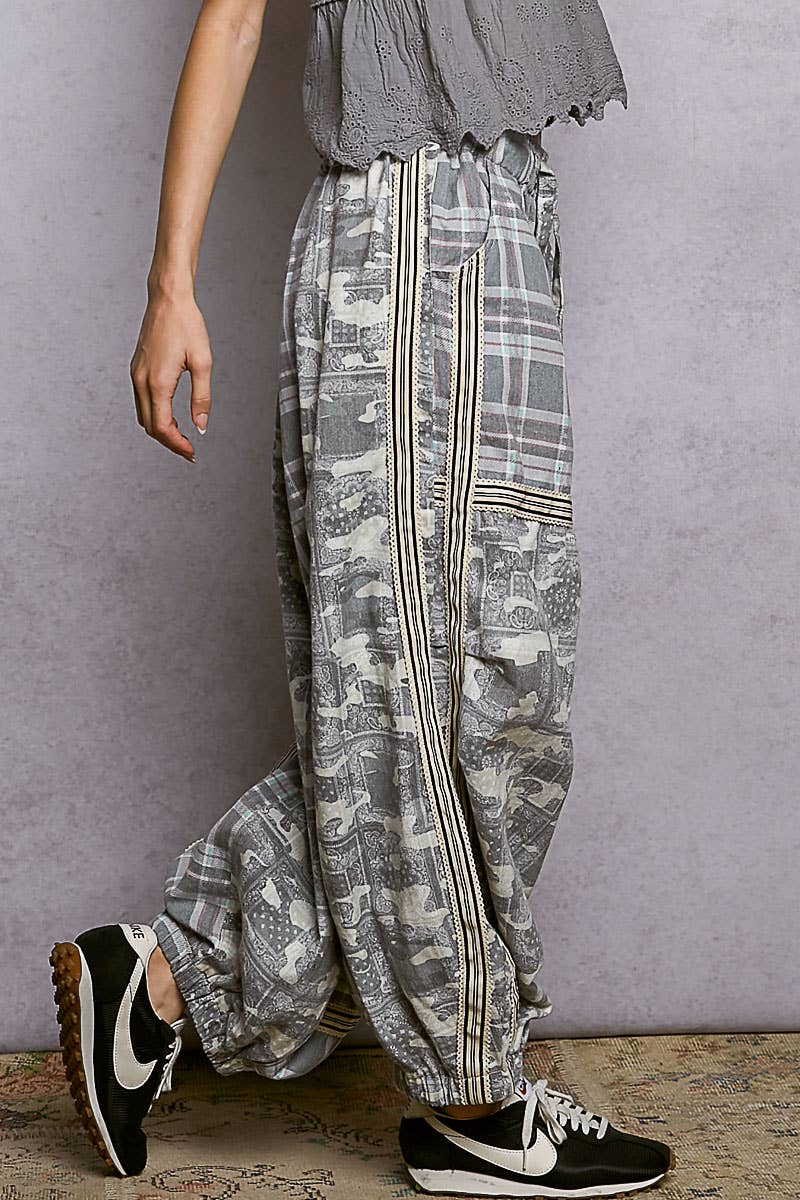 Printed Woven Contrast Band Trim Jogger Pants-Pol Clothing-Stuffology - Where Vintage Meets Modern, A Boutique for Real Women in Crosbyton, TX