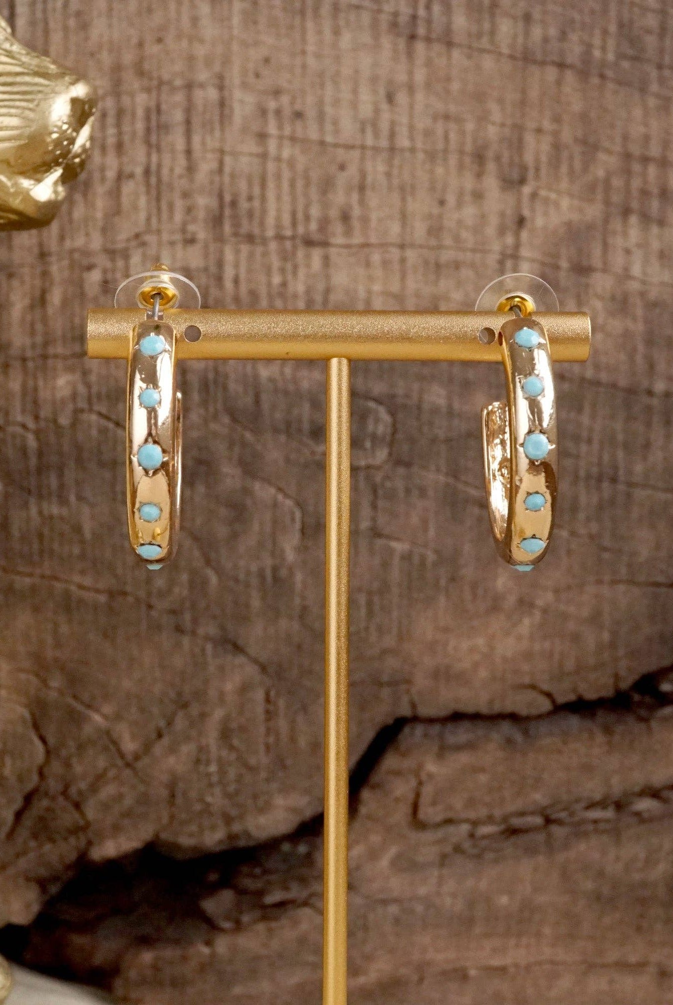Classic Bubble Hoops – Gold with Crystal, Pearl, or Turquoise-Earrings-PennyLine inc-Stuffology - Where Vintage Meets Modern, A Boutique for Real Women in Crosbyton, TX