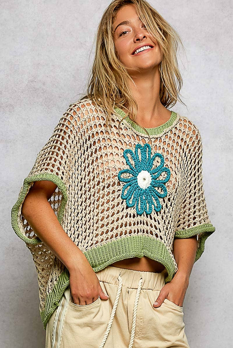 POL Clothing Round Neck Sleeveless Floral Open Crochet Sweater-Sweater Vest-Pol Clothing-Stuffology - Where Vintage Meets Modern, A Boutique for Real Women in Crosbyton, TX