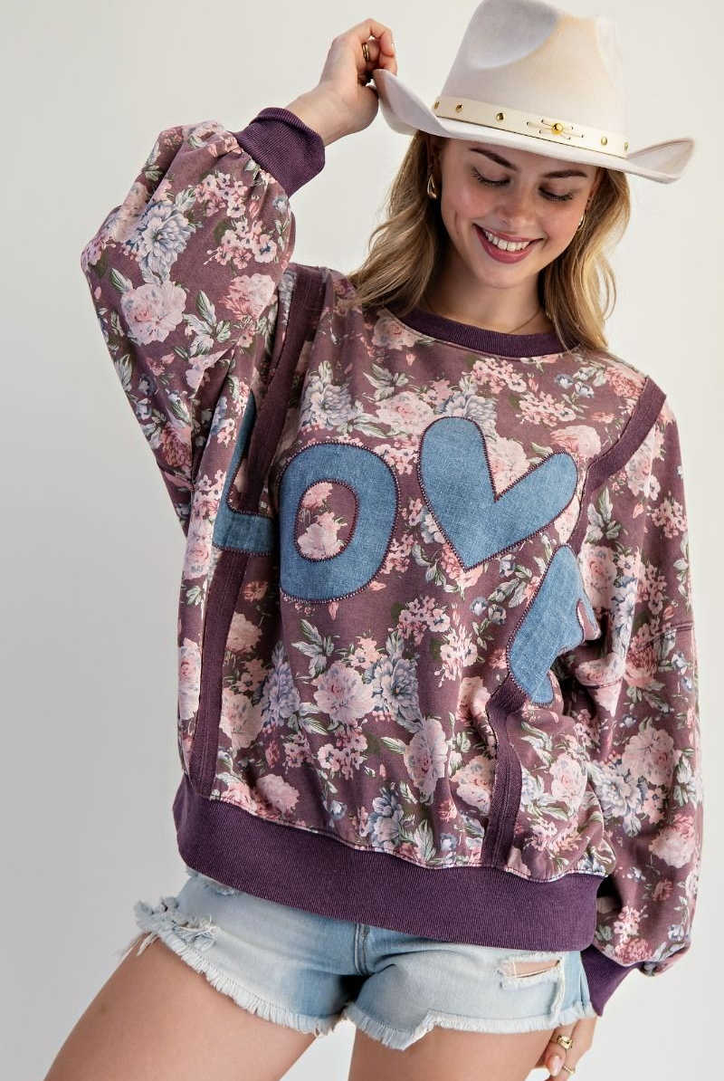 Easel Floral “Love”Sweatshirt-Tops-Easel-Stuffology - Where Vintage Meets Modern, A Boutique for Real Women in Crosbyton, TX
