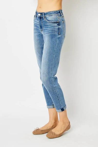 MID RISE CUFFED SLIM JEANS | Stuffology Boutique-Jeans-Judy Blue-Stuffology - Where Vintage Meets Modern, A Boutique for Real Women in Crosbyton, TX