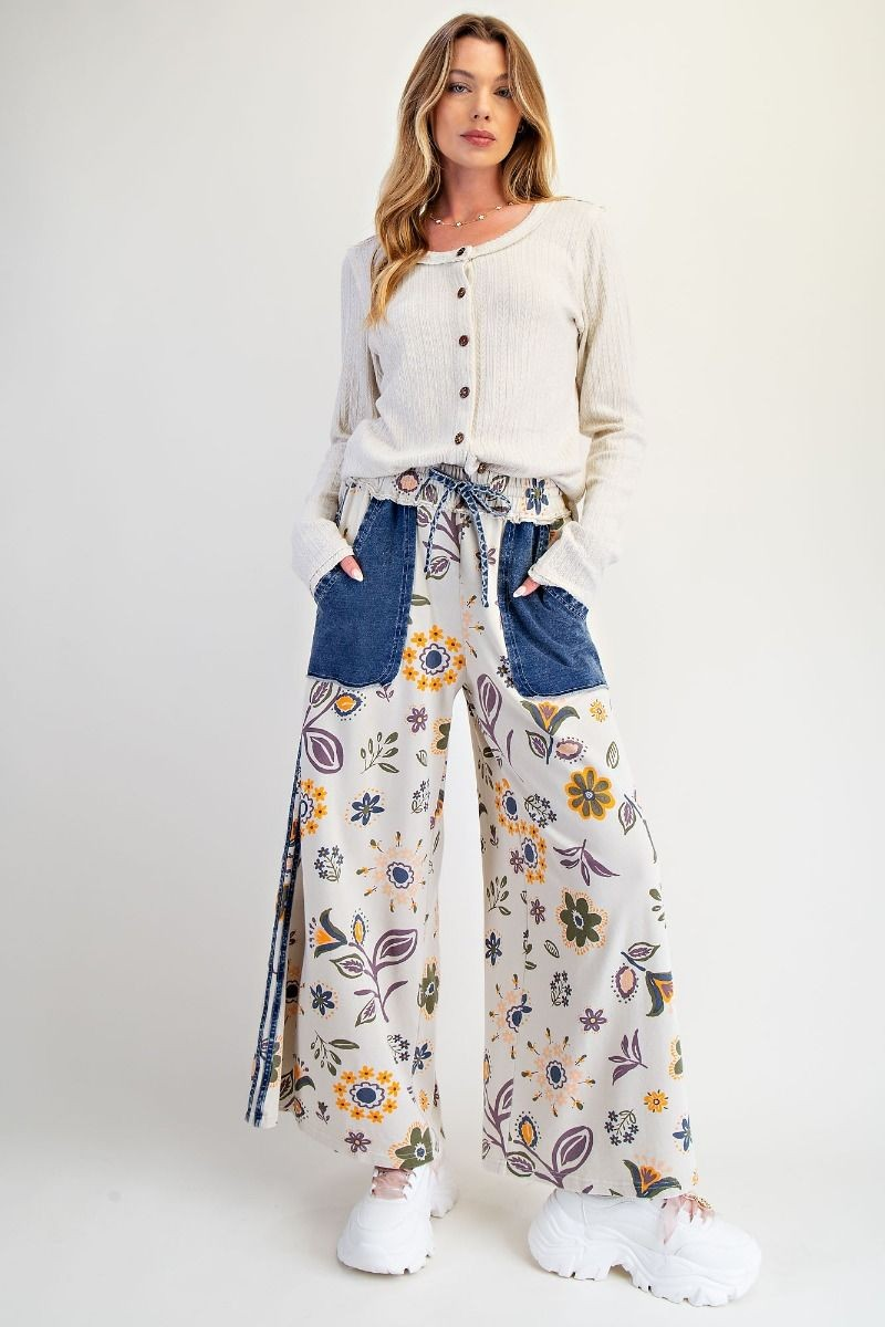 Easel Boho Patch Pocket Wide Leg Pants-Pants-Easel-Stuffology - Where Vintage Meets Modern, A Boutique for Real Women in Crosbyton, TX