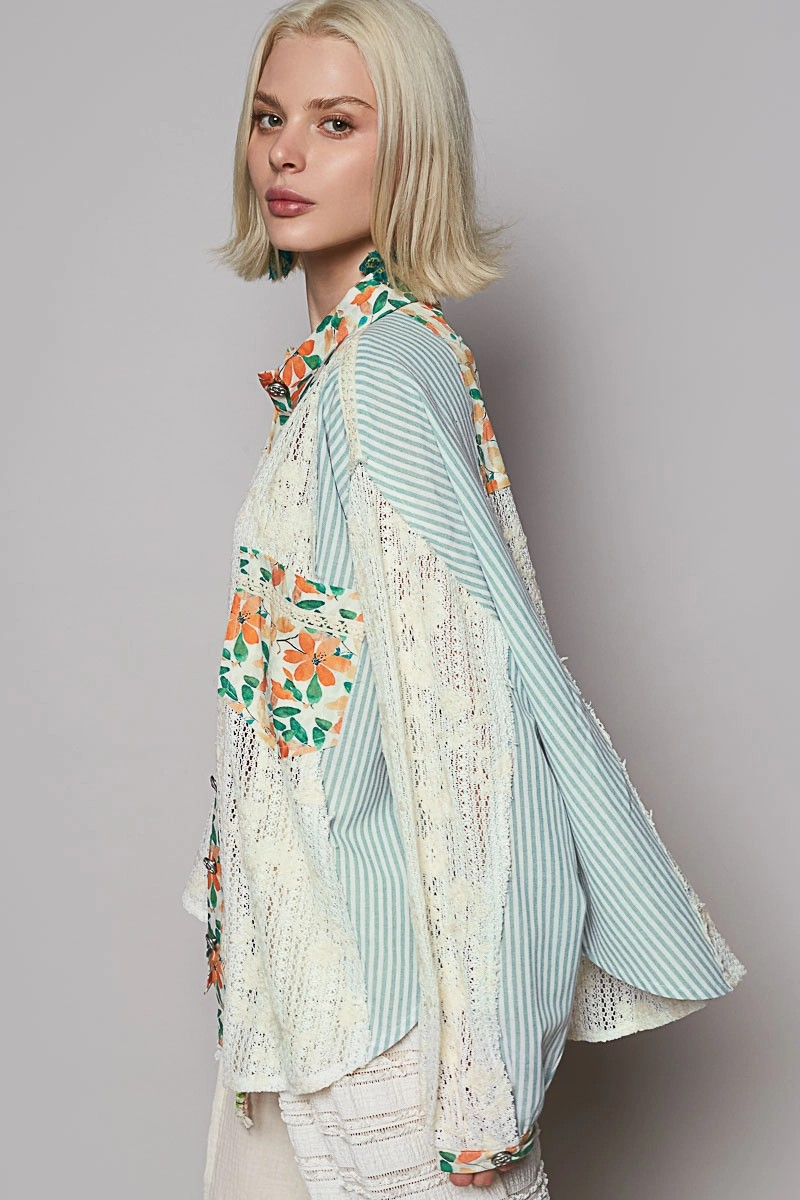 POL Clothing Button Up Balloon Sleeve Oversized Top-TOP-Stuffology Boutique -Stuffology - Where Vintage Meets Modern, A Boutique for Real Women in Crosbyton, TX