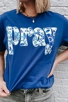Pray Blue Floral Graphic Tee-Graphic Tees-Prickly Pear TX-Stuffology - Where Vintage Meets Modern, A Boutique for Real Women in Crosbyton, TX