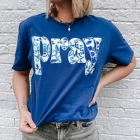 Pray Blue Floral Graphic Tee-Graphic Tees-Prickly Pear TX-Stuffology - Where Vintage Meets Modern, A Boutique for Real Women in Crosbyton, TX