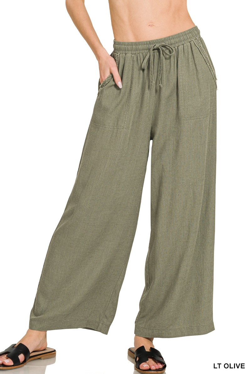 Light Olive Wide Leg Linen Pants-Pants-Zenana-Stuffology - Where Vintage Meets Modern, A Boutique for Real Women in Crosbyton, TX
