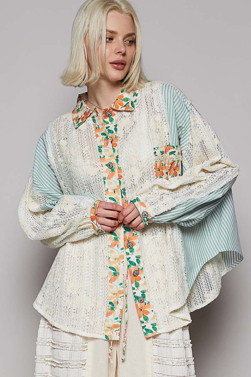 POL Clothing Button Up Balloon Sleeve Oversized Top-TOP-Stuffology Boutique -Stuffology - Where Vintage Meets Modern, A Boutique for Real Women in Crosbyton, TX