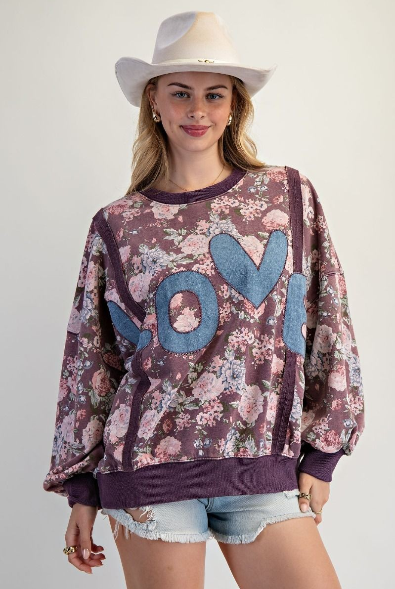 Easel Floral “Love”Sweatshirt-Tops-Easel-Stuffology - Where Vintage Meets Modern, A Boutique for Real Women in Crosbyton, TX