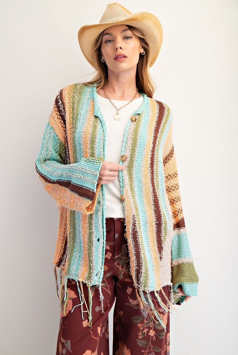 Boho Striped Fringe Cardigan-Tops-Easel-Stuffology - Where Vintage Meets Modern, A Boutique for Real Women in Crosbyton, TX