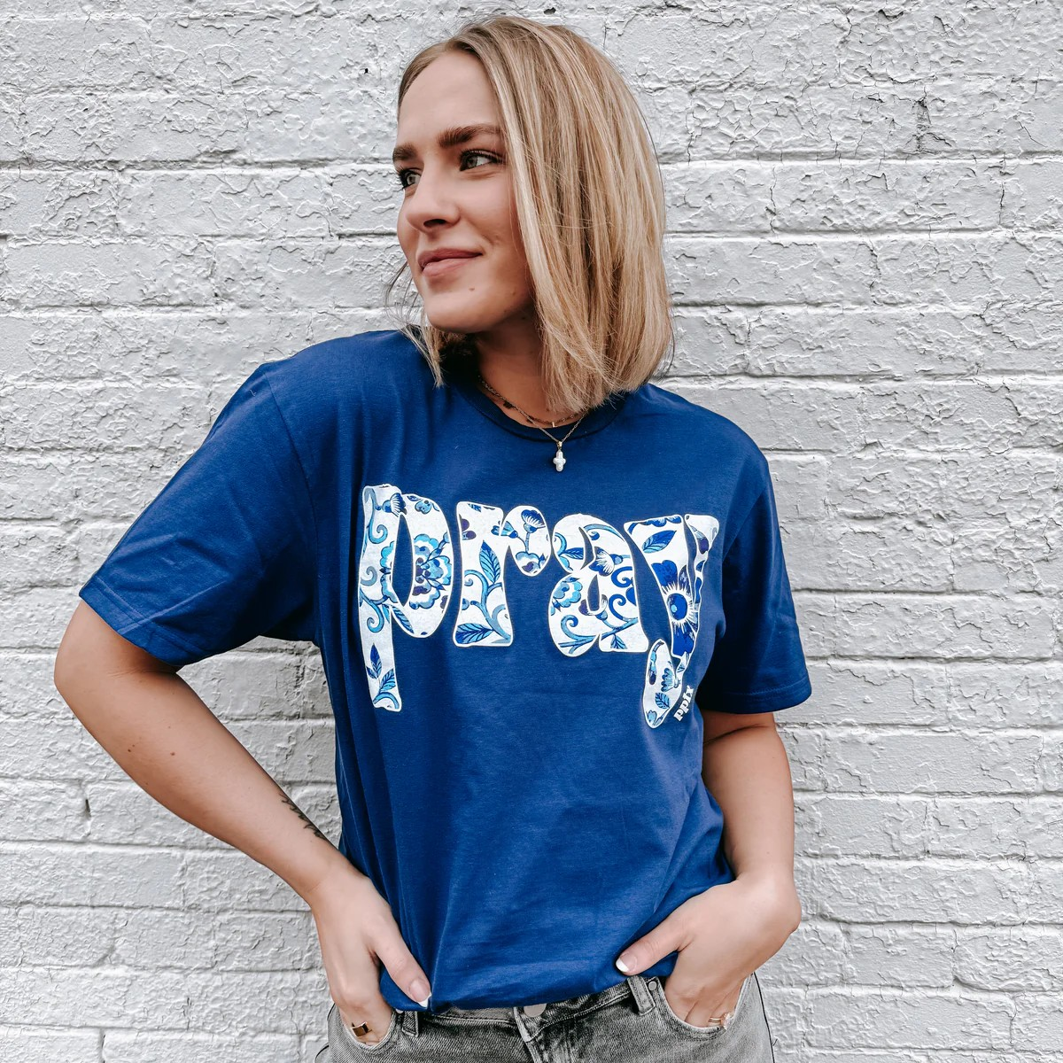 Pray Blue Floral Graphic Tee-Graphic Tees-Prickly Pear TX-Stuffology - Where Vintage Meets Modern, A Boutique for Real Women in Crosbyton, TX