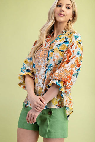 Floral Printed Button Down Top-Blouse-Gigio-Stuffology - Where Vintage Meets Modern, A Boutique for Real Women in Crosbyton, TX