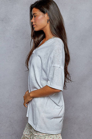 POL Clothing V-neck short sleeve stone washing knit top-Pol Clothing-Stuffology - Where Vintage Meets Modern, A Boutique for Real Women in Crosbyton, TX