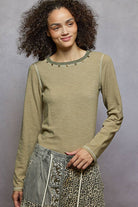 POL Clothing - Long Sleeve Knit Top with Stud Details-Pol Clothing-Stuffology - Where Vintage Meets Modern, A Boutique for Real Women in Crosbyton, TX