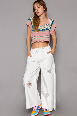 POL Clothing Wide Leg Drawstring Elastic Waist Denim Pants-Pants-Pol Clothing-Stuffology - Where Vintage Meets Modern, A Boutique for Real Women in Crosbyton, TX