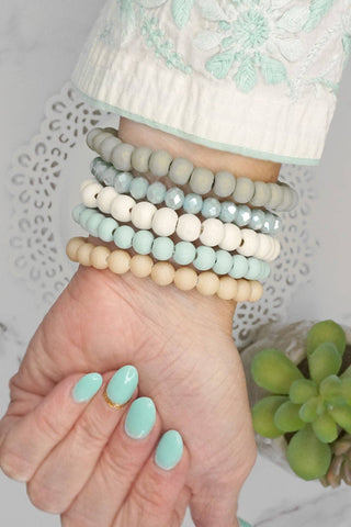 Wood glass basic bracelets stack beaded bracelet set-Bracelets-PennyLine inc-Stuffology - Where Vintage Meets Modern, A Boutique for Real Women in Crosbyton, TX