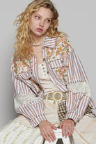 POL Clothing Balloon Sleeve Stripe Denim Shacket-Shirt / Jacket-Pol Clothing-Stuffology - Where Vintage Meets Modern, A Boutique for Real Women in Crosbyton, TX