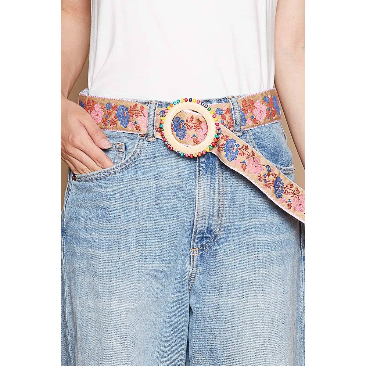 Floral pattern round buckle multicolored beads-BELT-POL Clothing-Stuffology - Where Vintage Meets Modern, A Boutique for Real Women in Crosbyton, TX