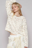 Round neck open knitted crochet solid sweater-Sweaters-Pol Clothing-Stuffology - Where Vintage Meets Modern, A Boutique for Real Women in Crosbyton, TX